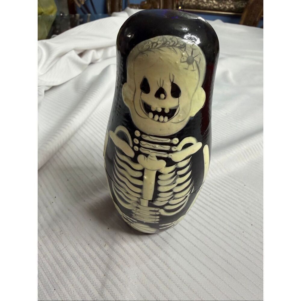 Russian Handmade Skeleton Matryoshka Nesting Dolls Set 5 Pieces